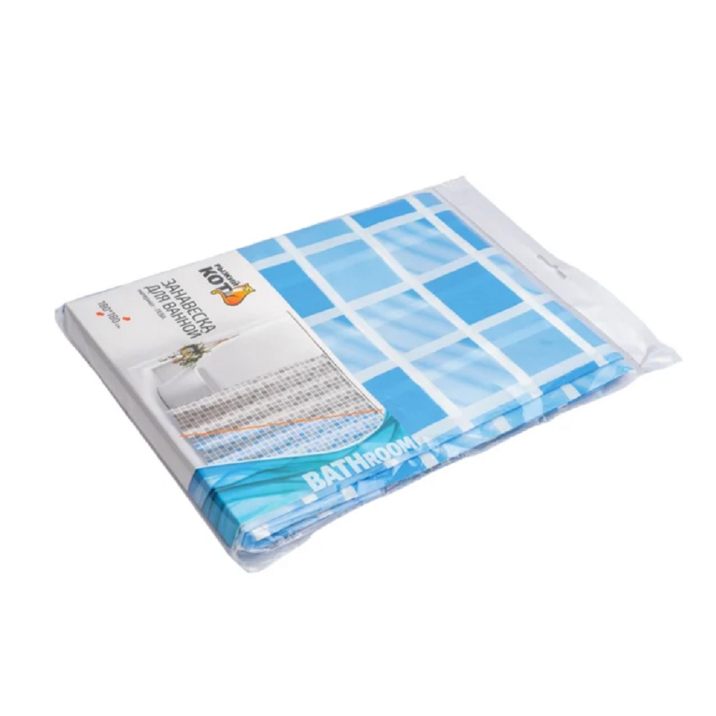 Штора для ванной Рыжий Кот Клетка 236714, 1800х1800 мм, голубой