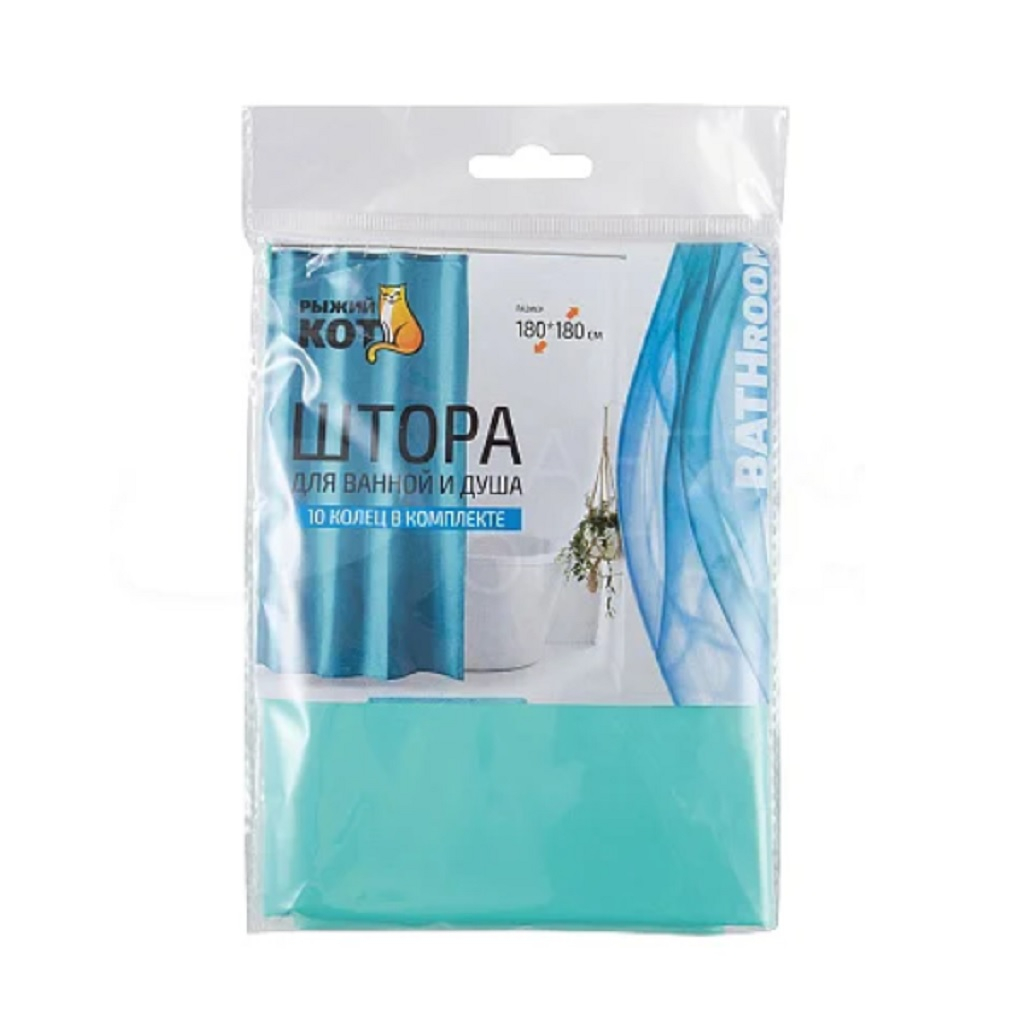 Штора для ванной Пэт Рыжий Кот 236716, 1800х1800 мм, зеленый