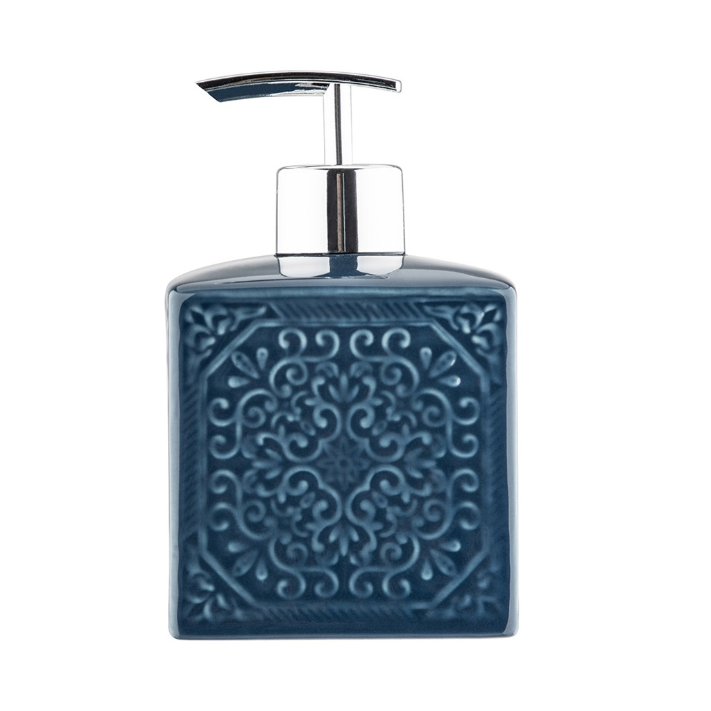 Дозатор для жидкого мыла Рыжий Кот Марокко настольный, керамика, синий, 500 мл