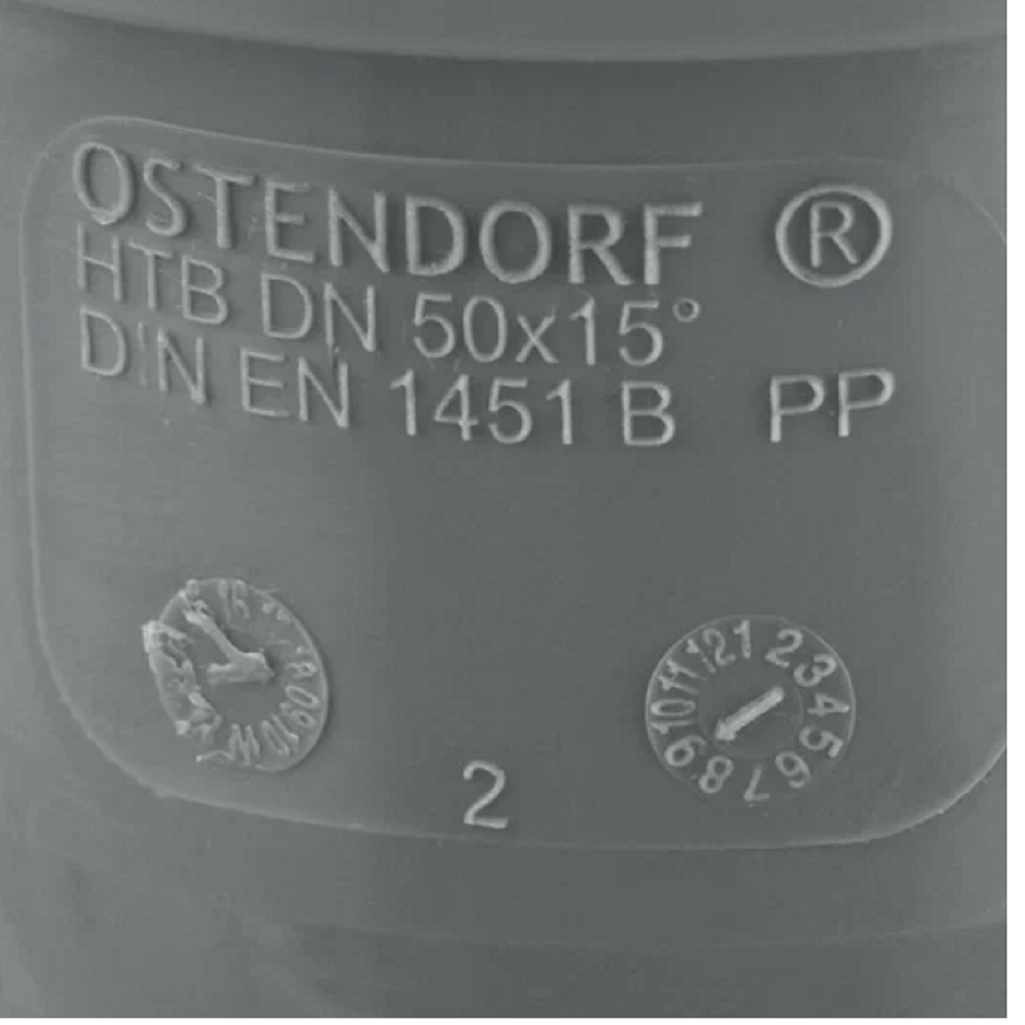 Отвод Ostendorf, НТВ, 15°, 50, 50, PP, полипропилен, раструбное соединение, серый