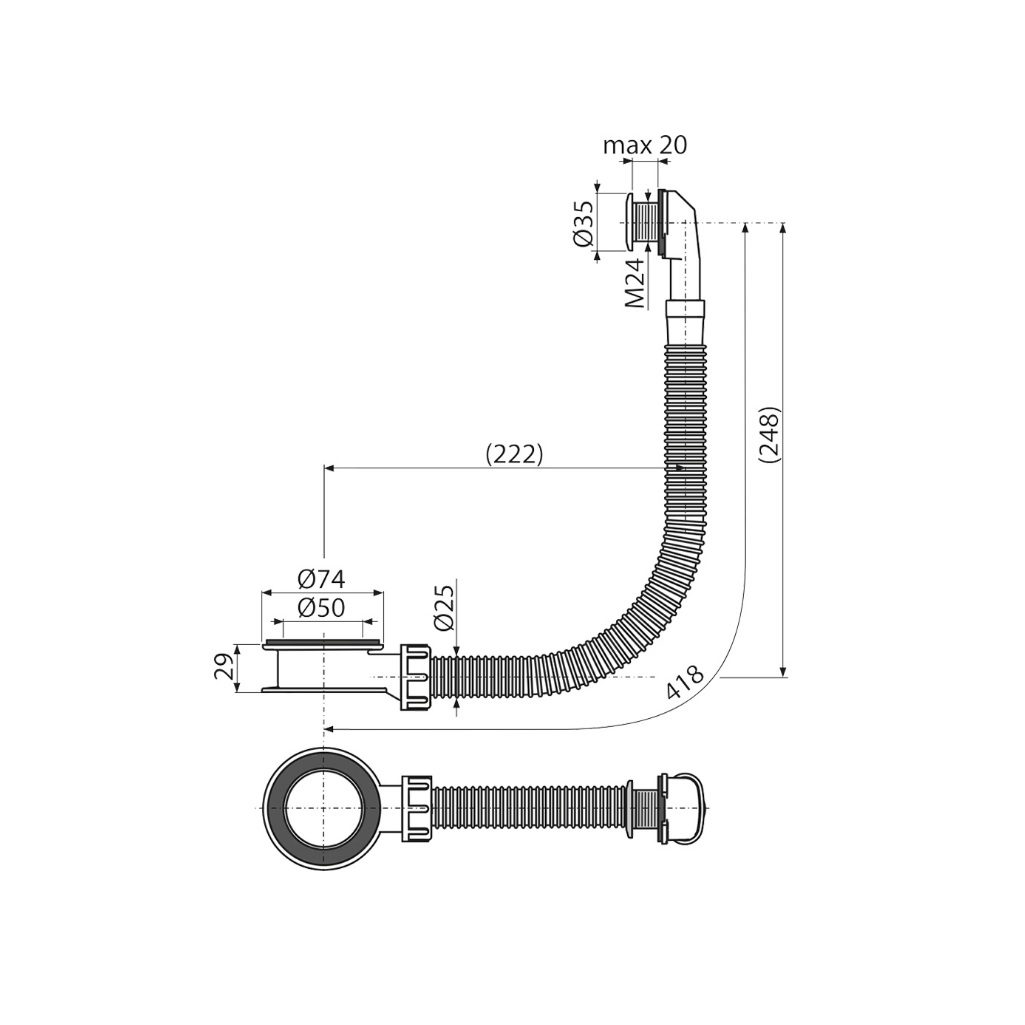 Слив-перелив Alca Plast A328CR для мойки и раковины, диаметр  52 мм, хром