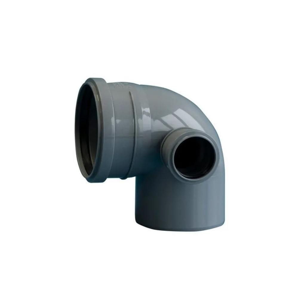 Отвод канализационный Sinikon 554003.R, 90 гр. 110 мм, с правым патрубком диаметром 50 мм, полипропилен, серый