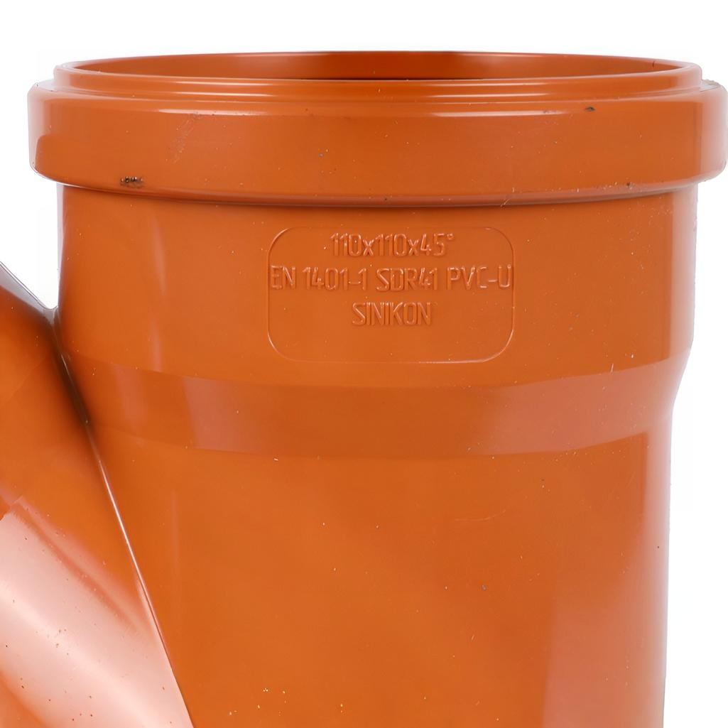 Тройник канализационный 45 гр. Sinikon 20300.R.B, диаметр 110х110 мм, красный
