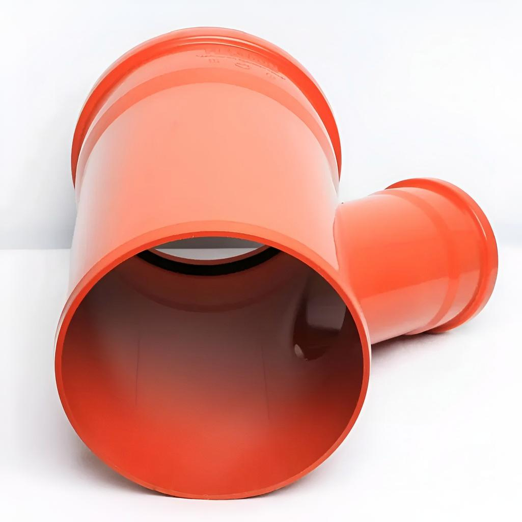 Тройник канализационный 45 гр., диаметр 200х110 мм, ПВХ, наружный, красный