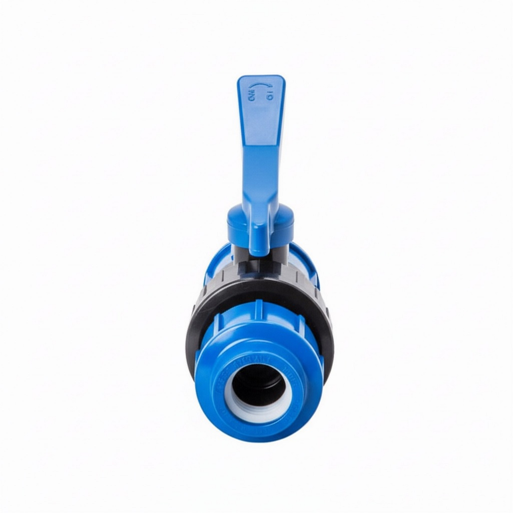 Кран шаровой ПНД Ц/Ц 20х20 мм, ВР-ВР,  зажимной, синий с черным