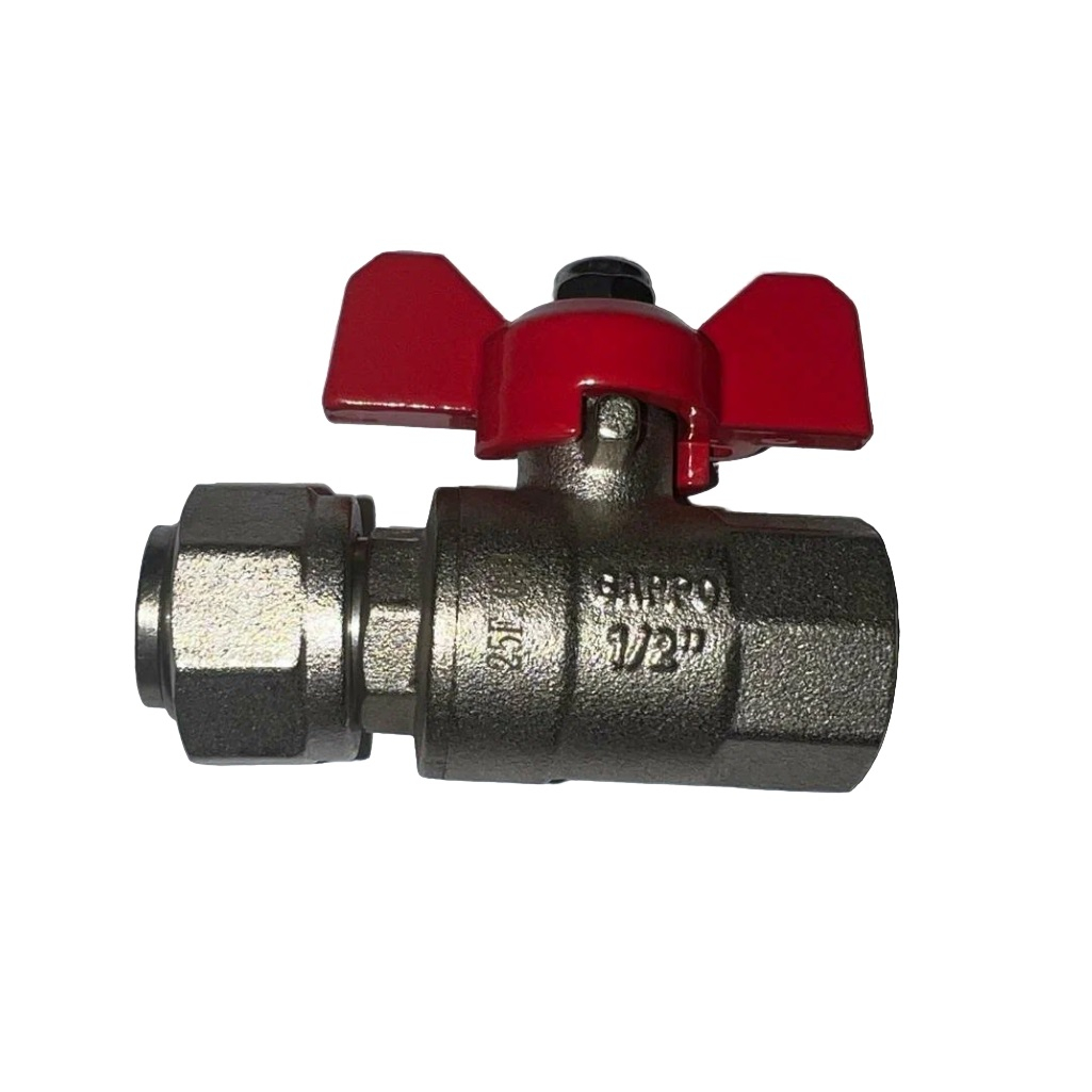 Кран шаровой Gappo G216.04 прямой, с накидной гайкой, бабочка, 1/2