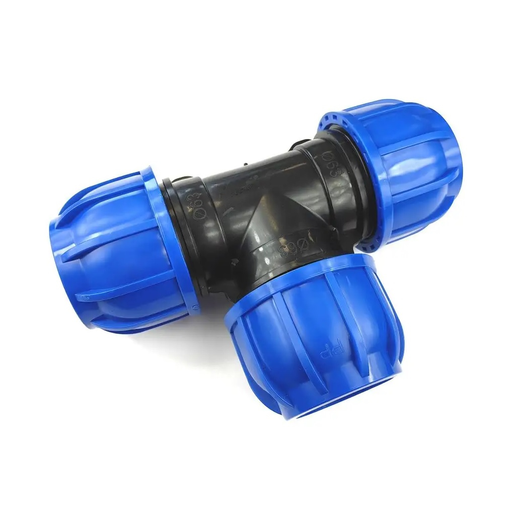 Тройник для труб ПНД 63х63х63 мм, обжимной, полипропилен, для систем холодного водоснабжения