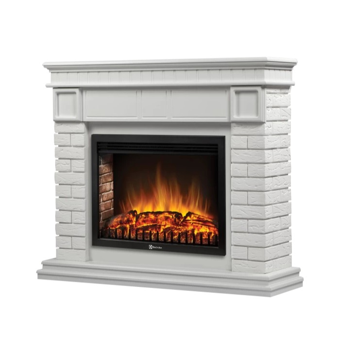 Каминный комплект Electrolux Fireliqht Bricks 30 камень белый, белая эмаль