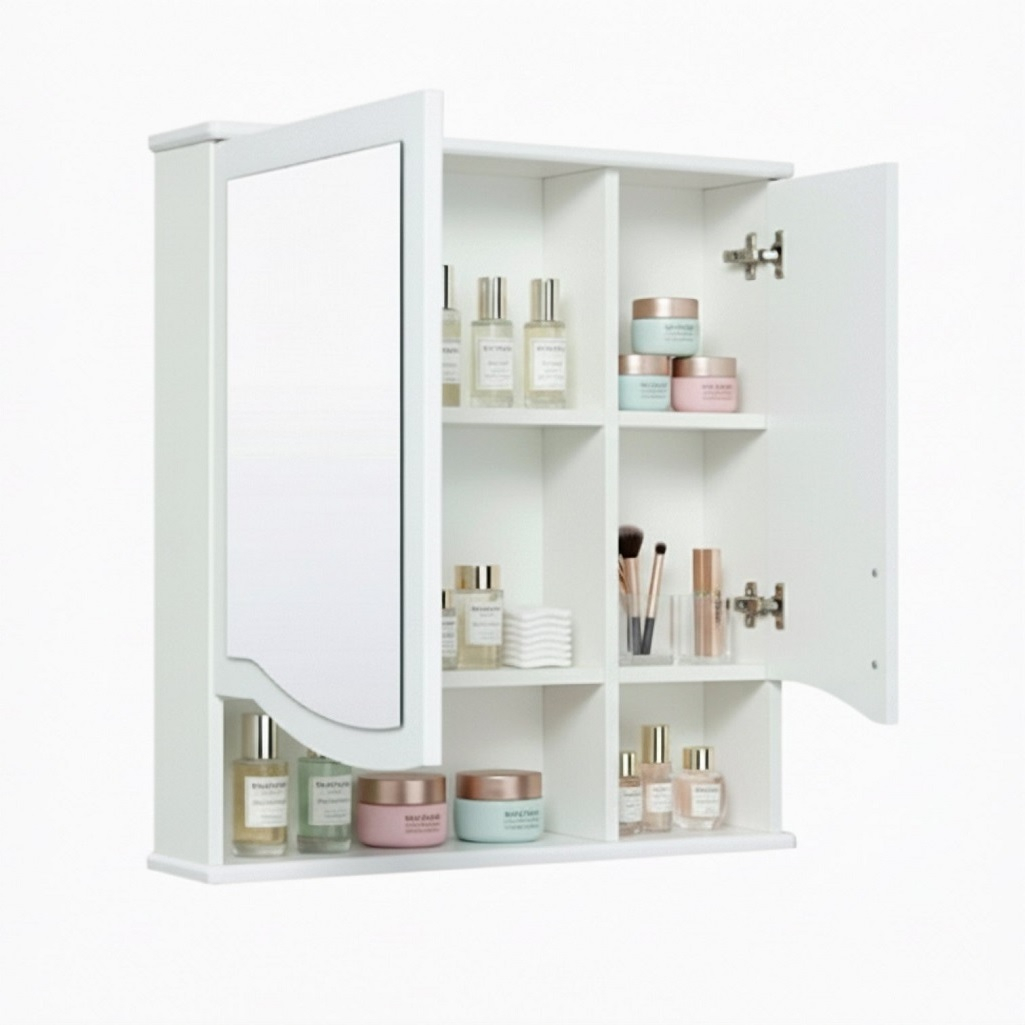 Шкаф зеркальный Runo Марсель 65, навесной, правый, белый, 16х65х75 см