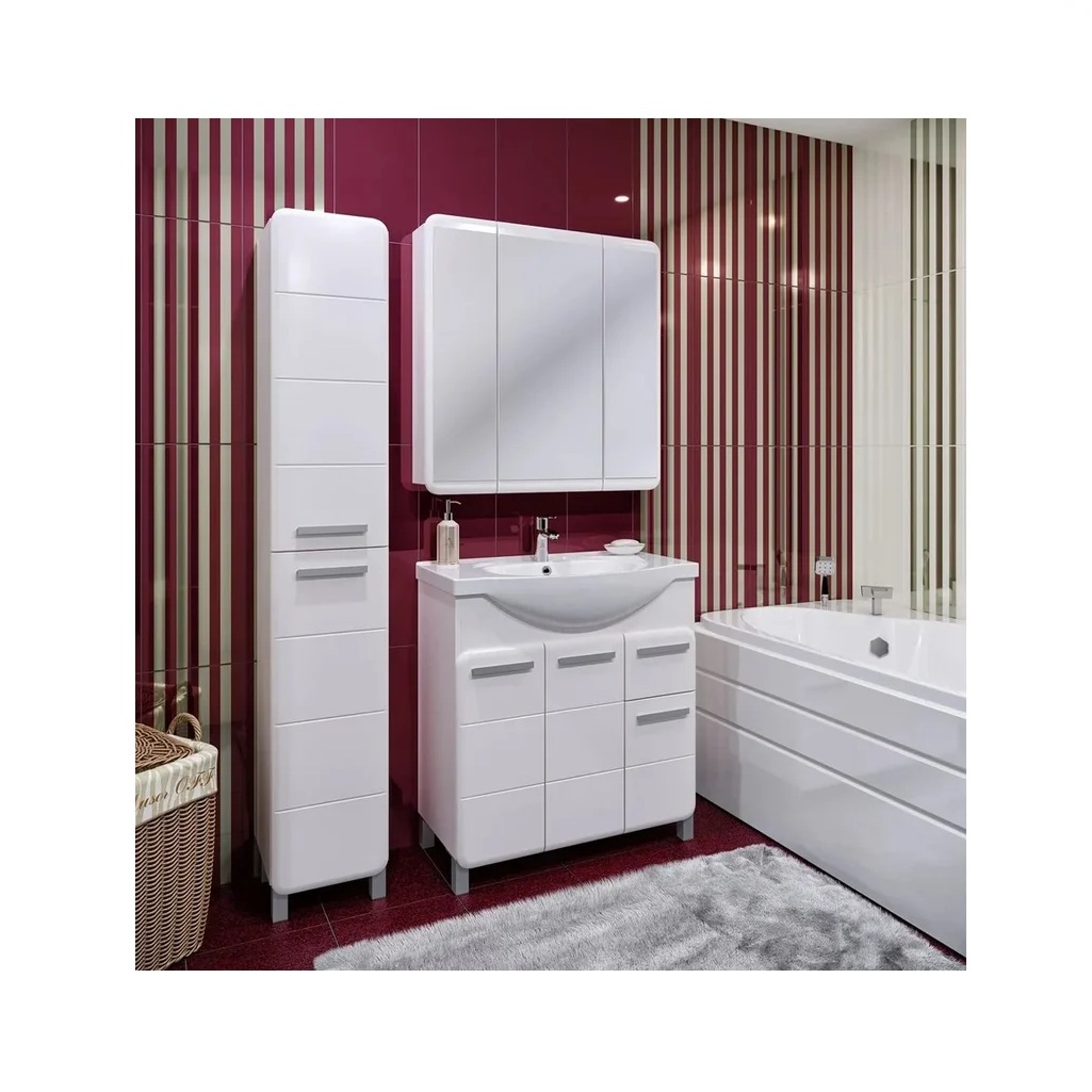 Шкаф зеркальный навесной Runo Эрика 80, Мдф, белый, 13.4х80х81 см