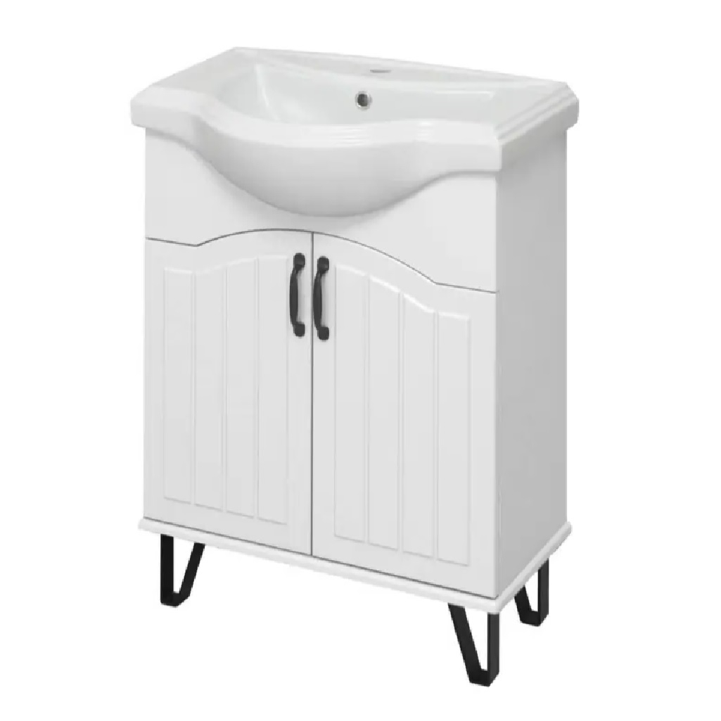 Тумба Runo Марсель 65 напольная, белая + раковина Классик 65