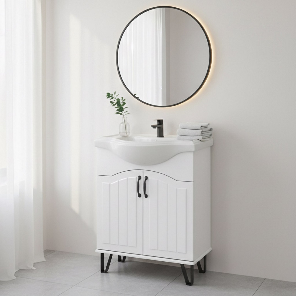 Тумба Runo Марсель 65 напольная, белая + раковина Классик 65