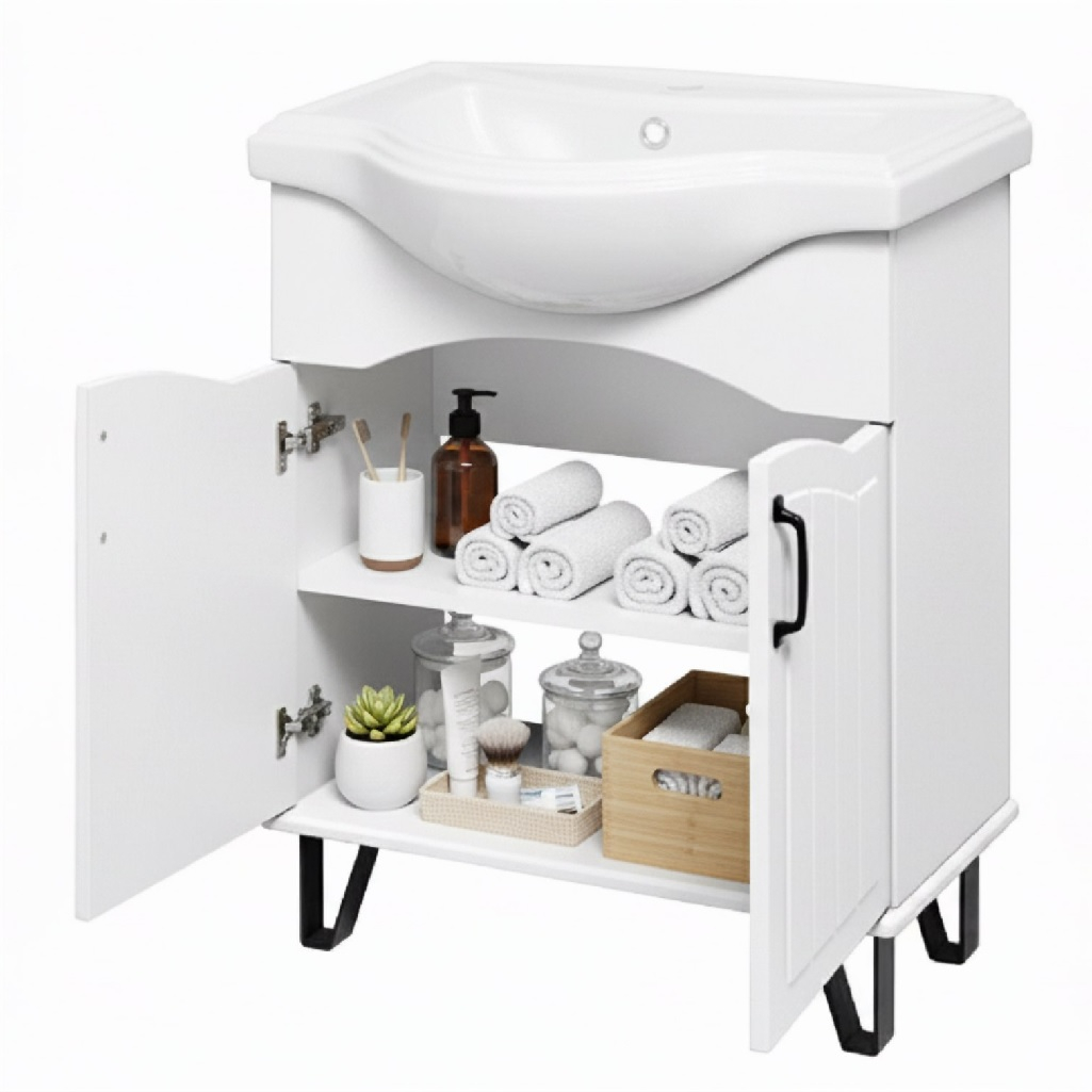 Тумба Runo Марсель 65 напольная, белая + раковина Классик 65