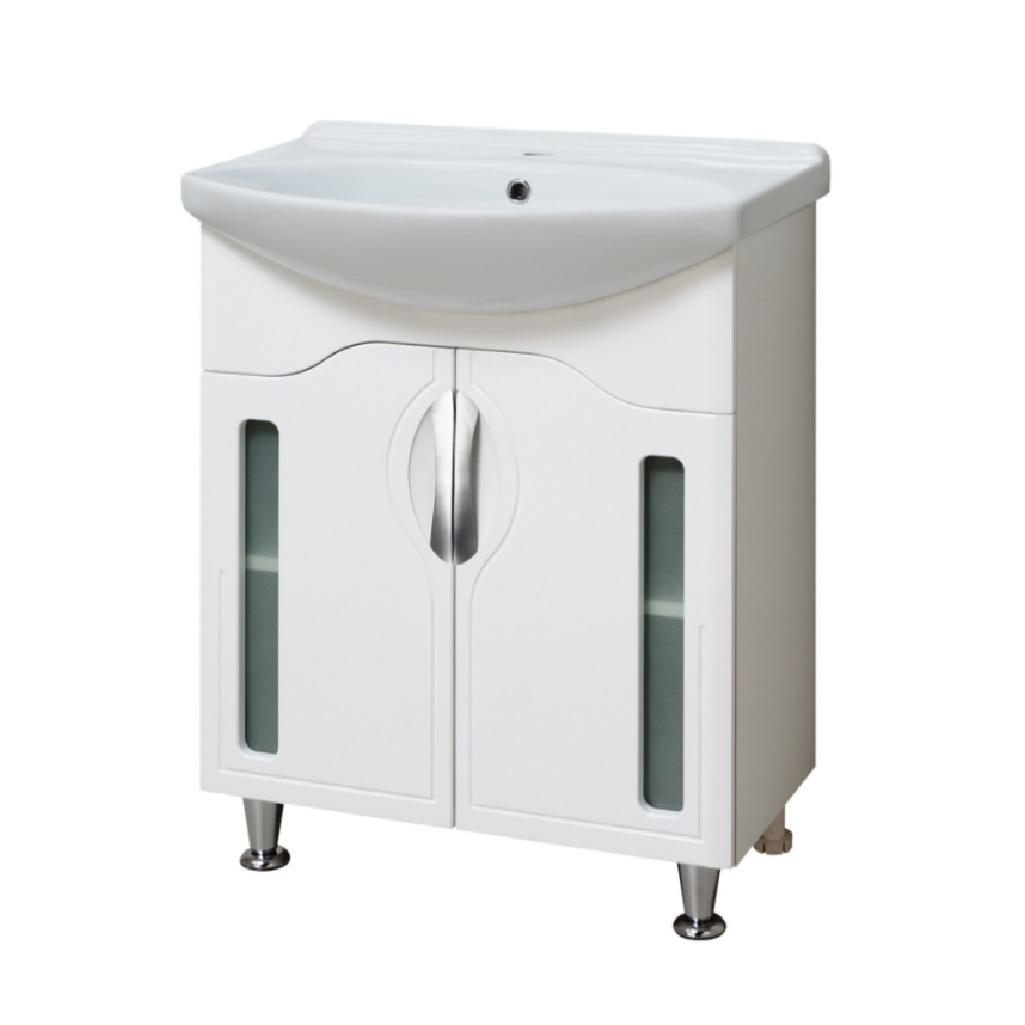 Тумба Runo Толедо 65 напольная, белая + раковина Стиль 65, белая