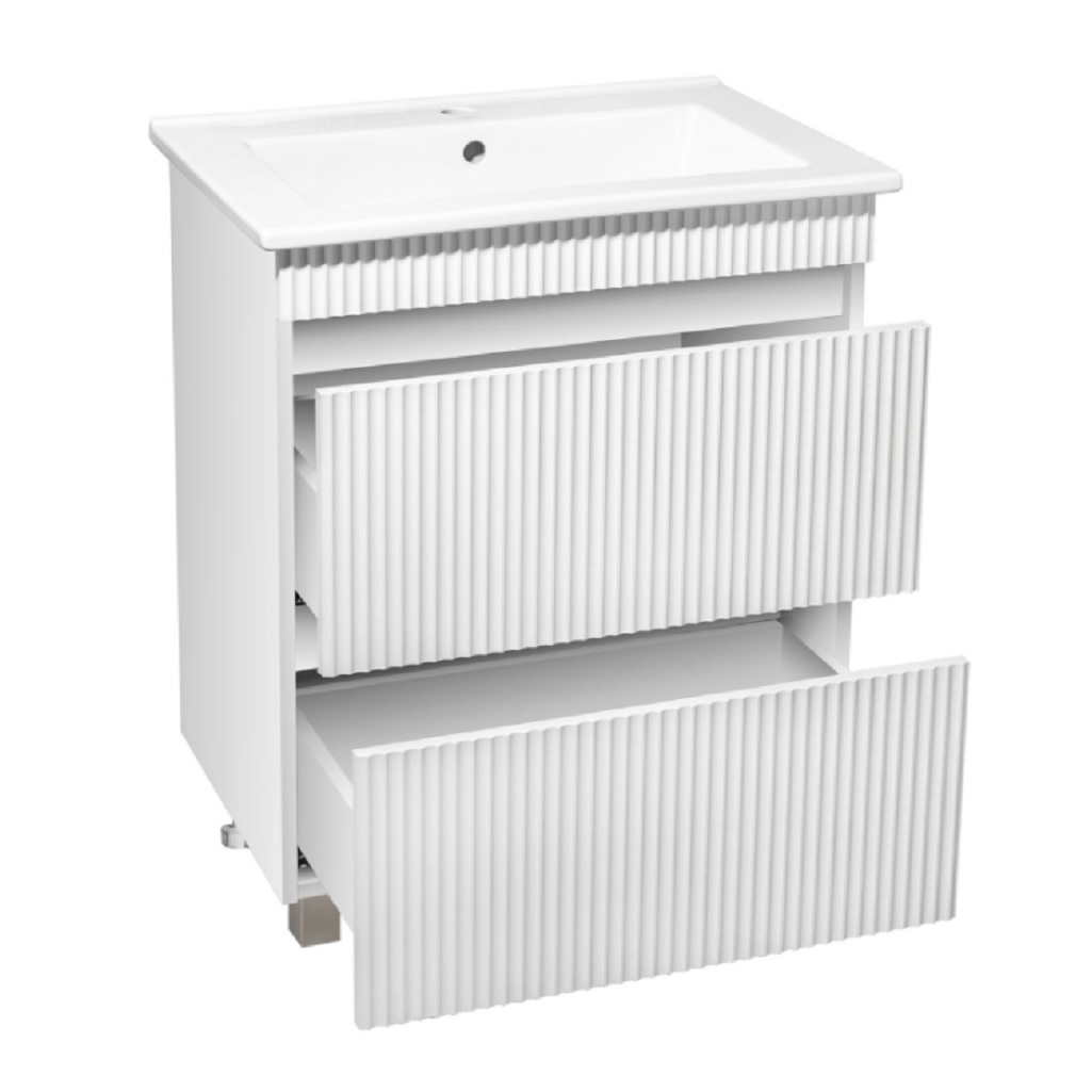 Тумба напольная Runo Модена, 2 ящика, с раковиной Оскар 65, белый