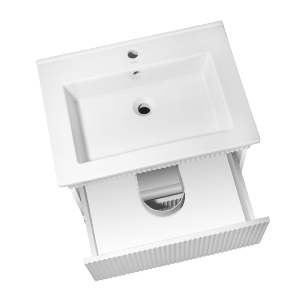 Тумба напольная Runo Модена, 2 ящика, с раковиной Оскар 65, белый