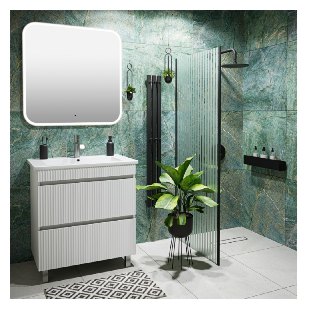 Тумба напольная Runo Модена, 2 ящика, с раковиной Оскар 65, белый