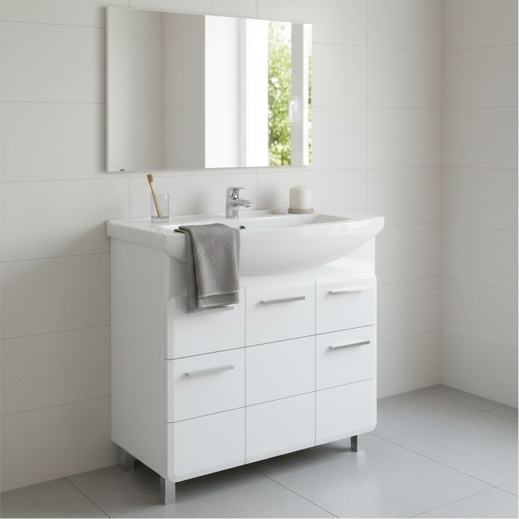 Тумба Runo Эрика 85 напольная, белая + раковина Runo Элеганс 85