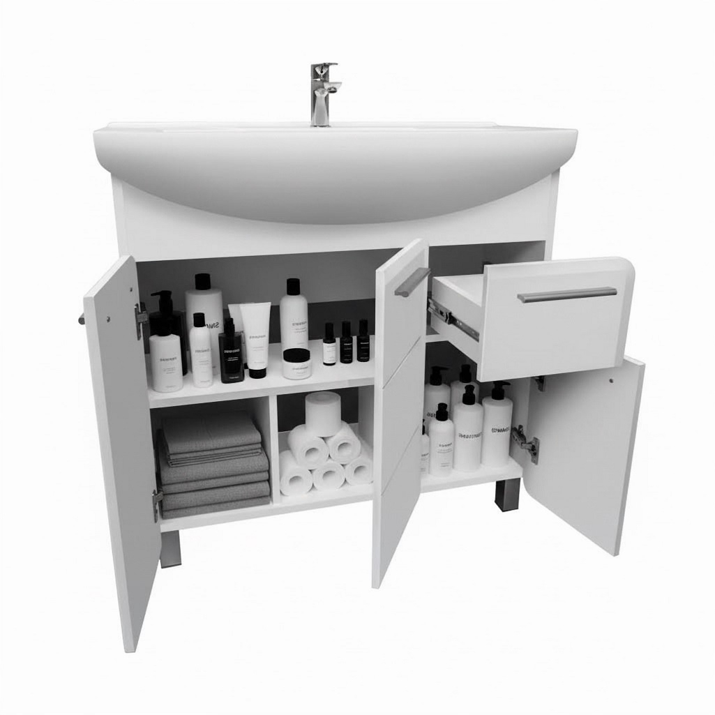 Тумба Runo Эрика 85 напольная, белая + раковина Runo Элеганс 85