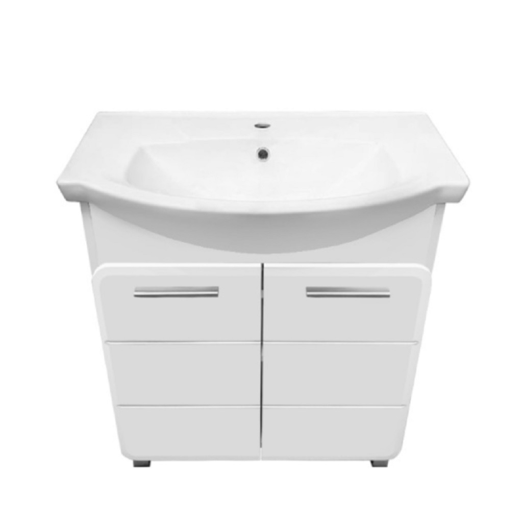 Тумба Runo Эрика 75 напольная, белая + раковина Runo Элеганс 75