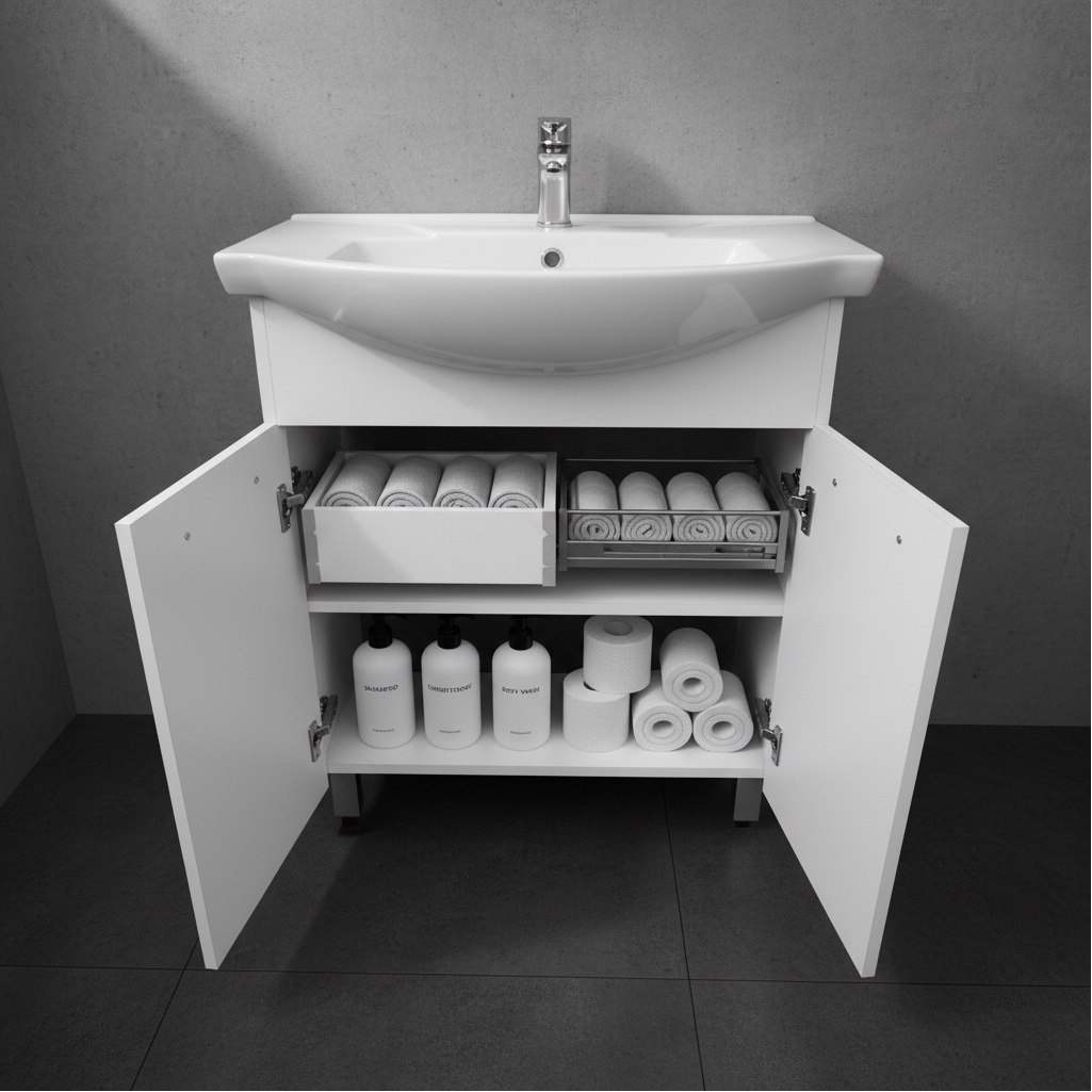 Тумба Runo Эрика 75 напольная, белая + раковина Runo Элеганс 75