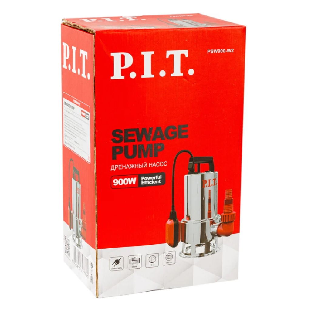 Насос дренажный электрический P.I.T. PSW900-W2, 900 Вт, грязная вода, напор 9 м, 250 л/мин