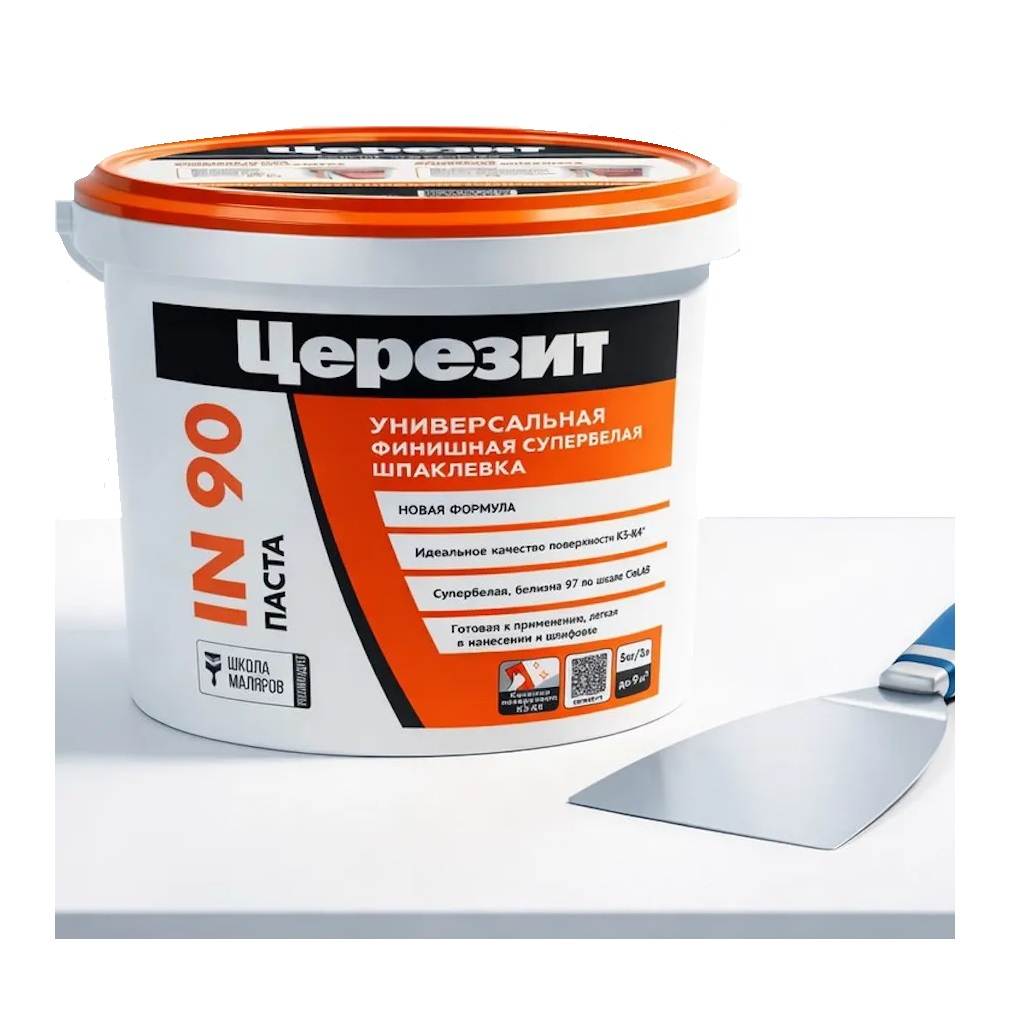Шпаклевка полимерная Ceresit IN 90 3050195, универсальная, финишная, для внутренних работ, супербелая, 5 кг