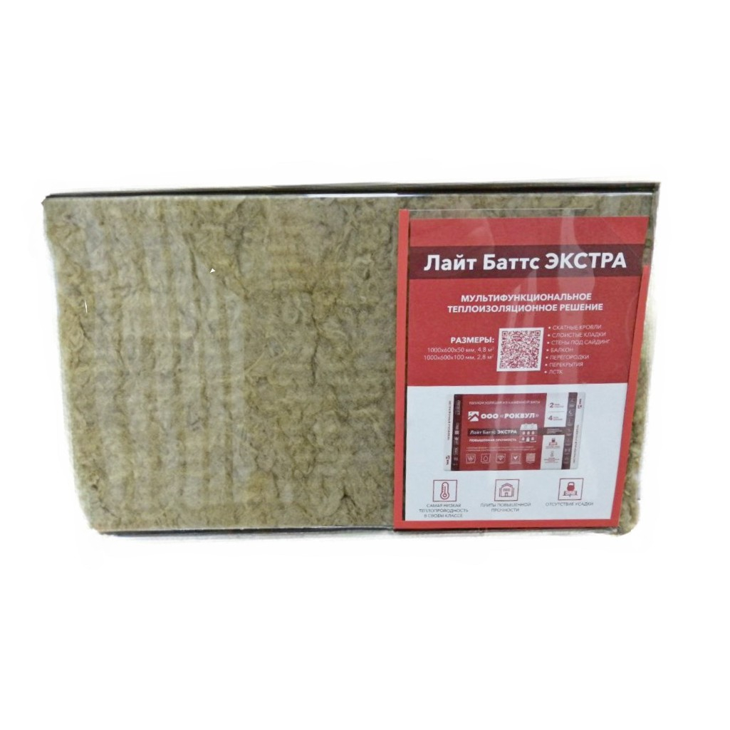 Утеплитель Rockwool Лайт Баттс Экстра для кровли, перекрытий, стен 100х600х1000 мм, 2.4 кв.м, 4 плиты