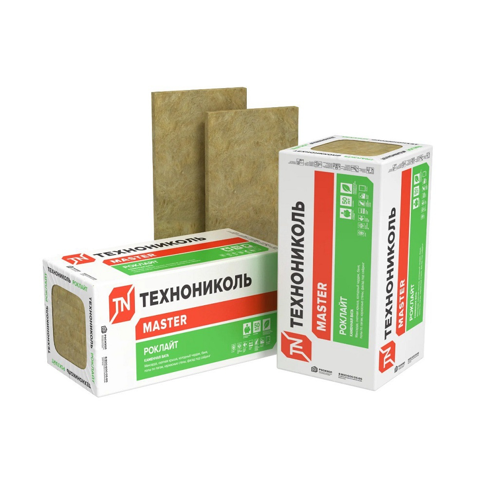 Утеплитель Технониколь Мaster Роклайт для перекрытий, стен 50х600х1200 мм, 5.76 кв.м, 8 плит