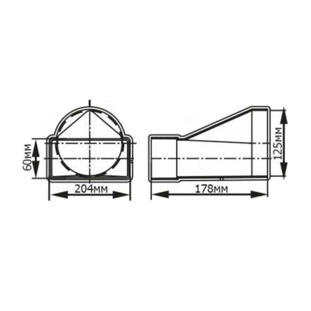 Соединитель эксцентриковый Era  620СП12,5КП плоского воздуховода 60х204 мм с круглым, диаметром 125 мм, пластик, белый