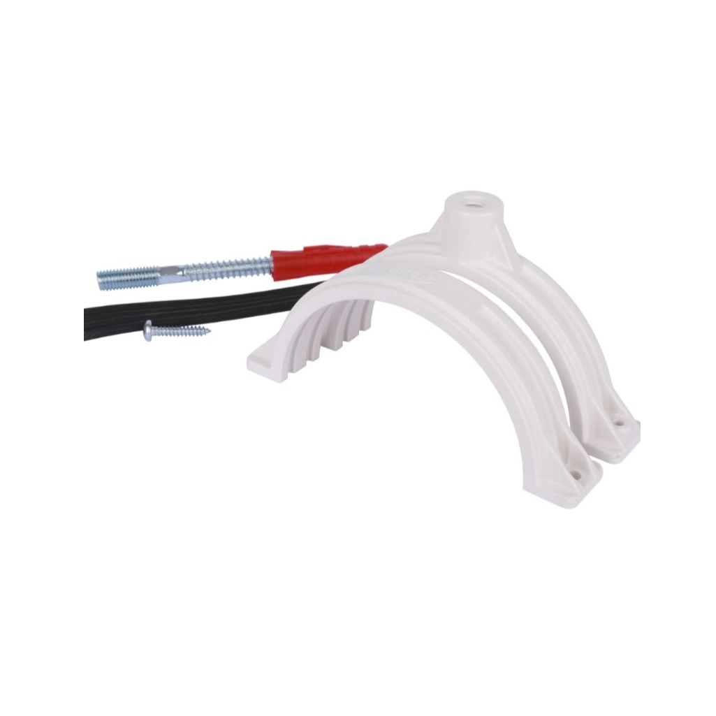 Хомут пластиковый Sinikon KPP.110.K.D, со шпилькой и дюбелем, белый, диаметр 110 мм