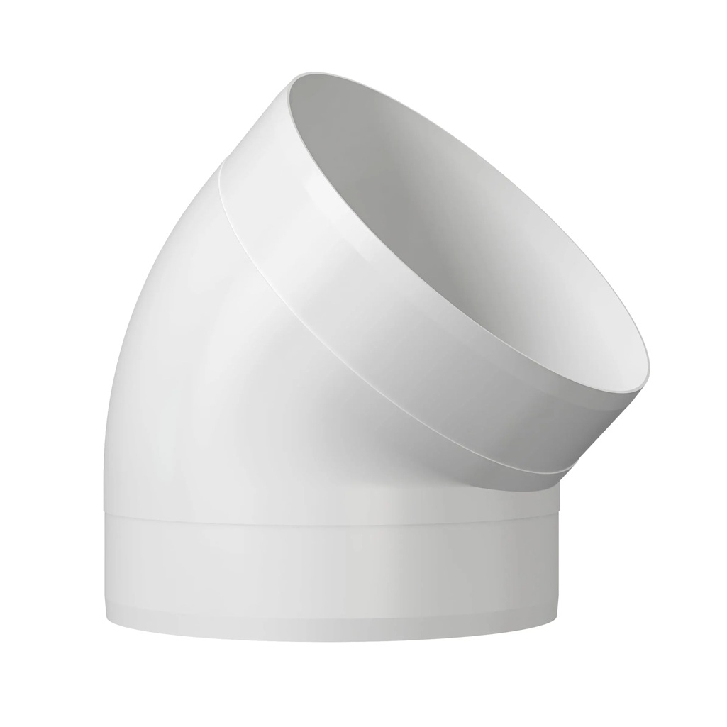 Колено круглое Era 150ККП 45, 45 градусов, d 150 мм, пластик, белый