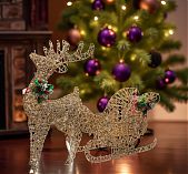 Фигура светодиодная Олень с санями Y4-4118, 100 LED, декоративная, Теплый свет, высота 60 см