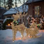 Фигура светодиодная Олень с санями Y4-4118, 100 LED, декоративная, Теплый свет, высота 60 см
