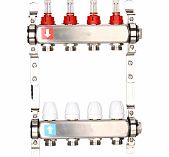 Коллектор регулируемый Gappo G424.4 с расходомерами, 4 выхода, нержавеющая сталь