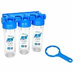 Фильтр трехступенчатый магистральный Аквабрайт стандарт Slim line АБФ-3 1, 1", прозрачный корпус