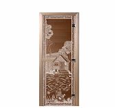 Дверь для бани Doorwood Банька в лесу Бронза 1900х700 мм, ольха, стекло 8 мм, 3 петли
