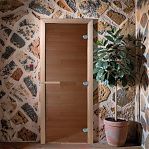 Дверь для бани Doorwood Теплый день Бронза 1900х700 мм, сосна, стекло 8 мм, 3 петли