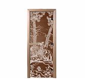 Дверь для бани Doorwood Мишки Бронза 1900х700 мм, ольха, стекло 8 мм, 3 петли