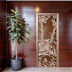 Дверь для бани Doorwood Мишки Бронза 1900х700 мм, ольха, стекло 8 мм, 3 петли