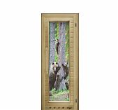 Дверь для бани Doorwood с фотопечатью Элит люкс мишки 720х1850 мм, липа, стекло 8 мм, 2 петли, с порогом