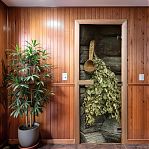 Дверь для бани Doorwood с фотопечатью А03, 1900х700 мм, ольха, стекло 8 мм, 3 петли