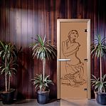 Дверь для бани Doorwood Искушение Бронза 1900х700 мм, ольха, матовое стекло 8 мм, 3 петли