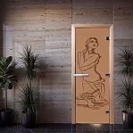 Дверь для бани Doorwood Искушение Бронза 1900х700 мм, ольха, матовое стекло 8 мм, 3 петли