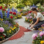 Крошка мраморная, толщина слоя 3 см, декоративная, окрашенная, красная, 10 кг