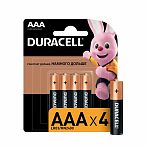 Батарейка Duracell Basic LR03 AAA BL4 Alkaline 1.5В, в упаковке 4 штуки
