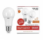 Лампа Gauss Elementary A60 12W 3000K E27 2 лампы в упаковке LED 