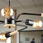 Светильник потолочный Reluce 10070-0.3-06 BK+WOOD, 6 ламп, 360 Вт, Е27, металл, дерево, до 36 кв.м