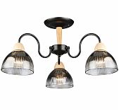 Люстра Reluce 69660-0.3-03 BK+WOOD, 3 лампы, 180 Вт, Е27, металл, дерево, до 18 кв.м