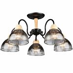 Люстра Reluce 69660-0.3-05 BK+WOOD, 5 ламп, 300 Вт, Е27, металл, дерево, до 30 кв.м